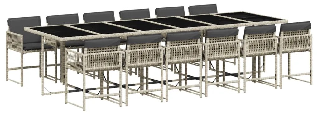 3211487 vidaXL Градински комплект от 13части с възглавници светлосив полиратан