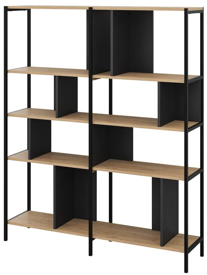 Етажерка за книги в дъбов декор в черно-натурален цвят 144x175 cm Alabama - Marckeric