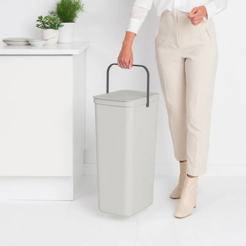 Кош за разделно събиране на боклук Brabantia Sort&Go 1005554, 40 л, Дръжка, Възможност за стенен монтаж, Светлосив