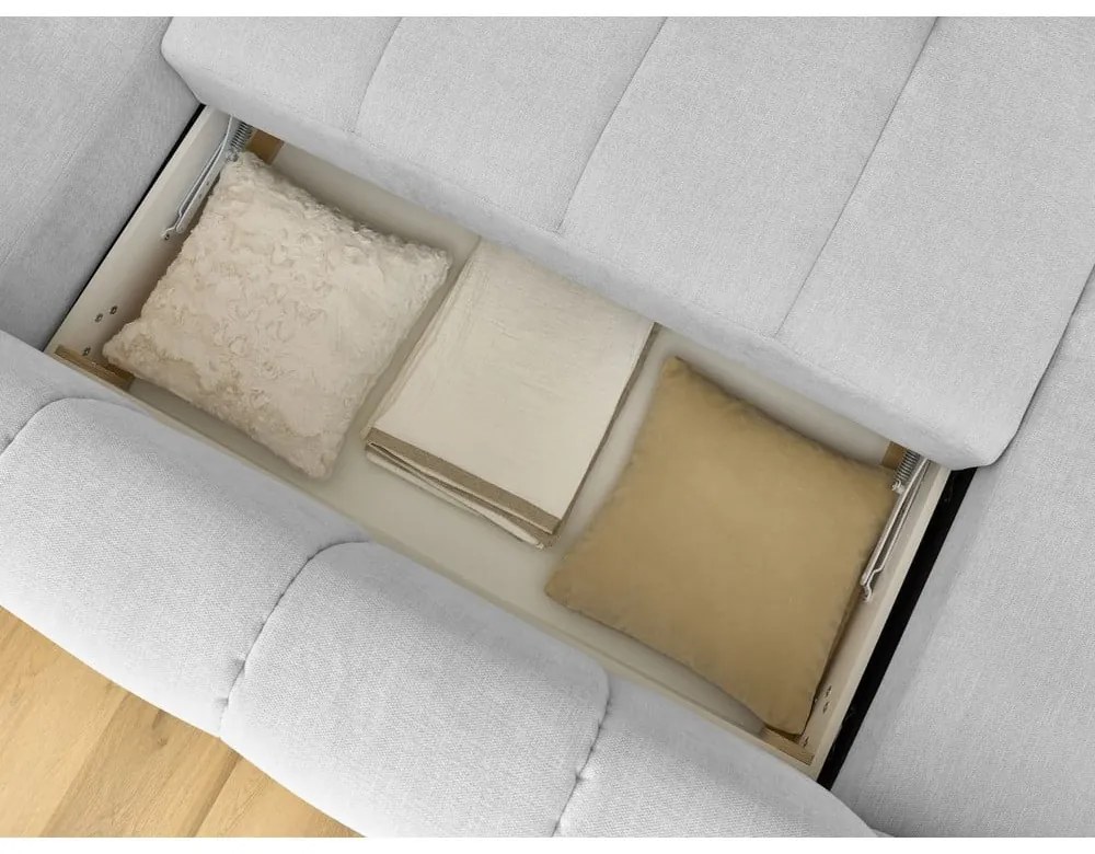 Светлосив сгъваем/с място за съхранение ъглов диван (десен ъгъл/U форма) Fuji – Bobochic Paris