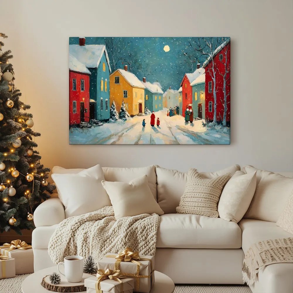 Картина на платно – Коледна улица през нощта