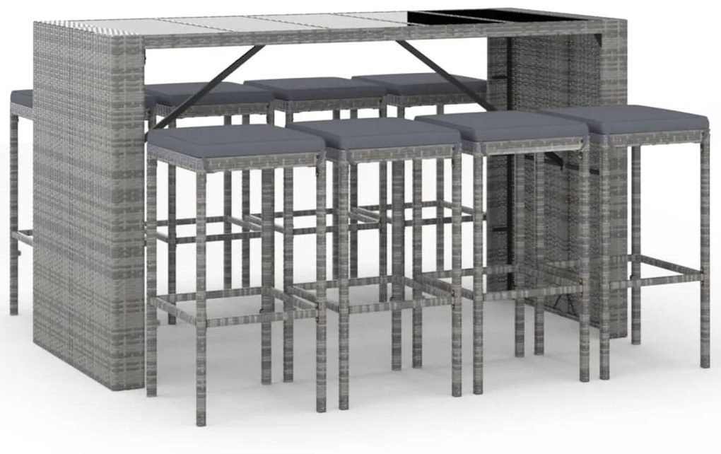 3187624 vidaXL Градински бар комплект с възглавници 9 части сив полиратан