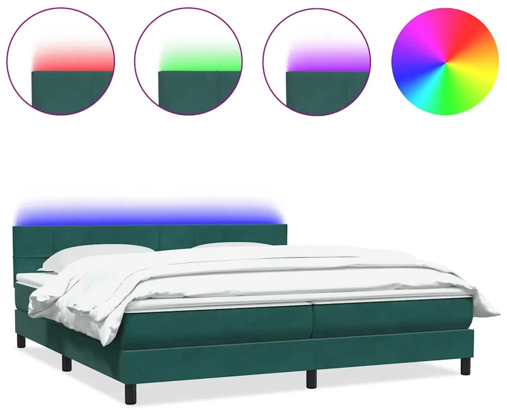 3316896 vidaXL Боксспринг легло с матрак и LED, тъмнозелено, 180x210 cm, кадифе