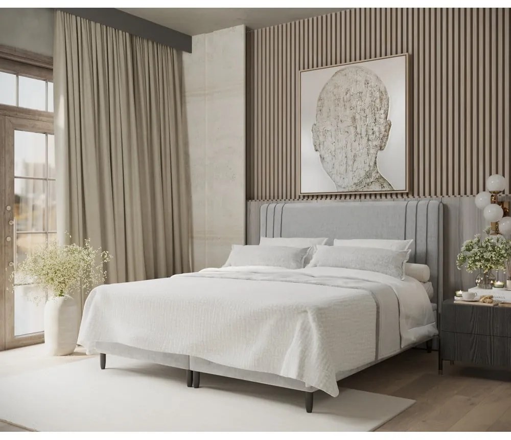 Сиво тапицирано двойно легло с място за съхранение 140x200 cm Musca – Maison de Rêve