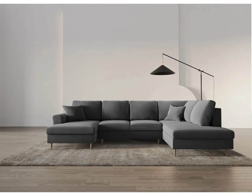 Светлосив кадифен разтегателен ъглов диван с място за съхранение (десен ъгъл/U форма) Kyoto – Cosmopolitan Design