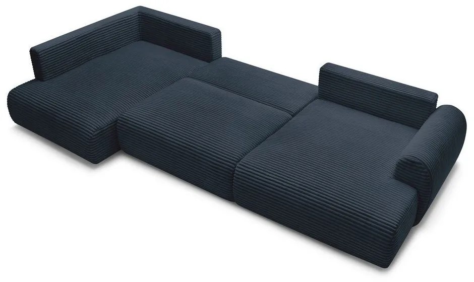 Тъмносин сгъваем/с място за съхранение ъглов диван от рипсено кадифе (ляв ъгъл/U форма) Lucien – Bobochic Paris