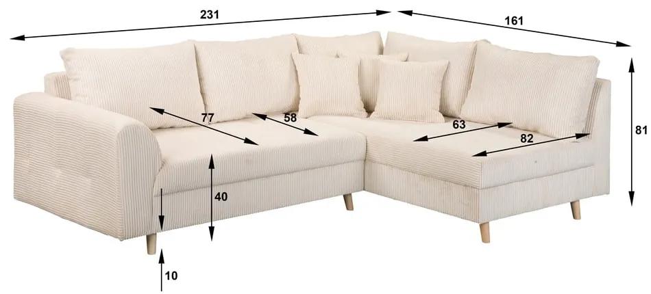 Кремав ъглов диван от велур (десен ъгъл) Ariella - Ropez