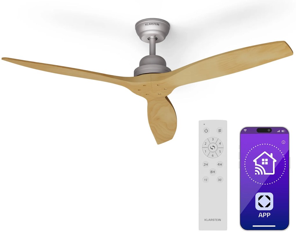 Klarstein Вентилатор за таван Santa Elena Smart 52", Ø 132 cm, 10260 m³/h, перки от истинско дърво, 6 настройки на скоростта, дистанционно управление