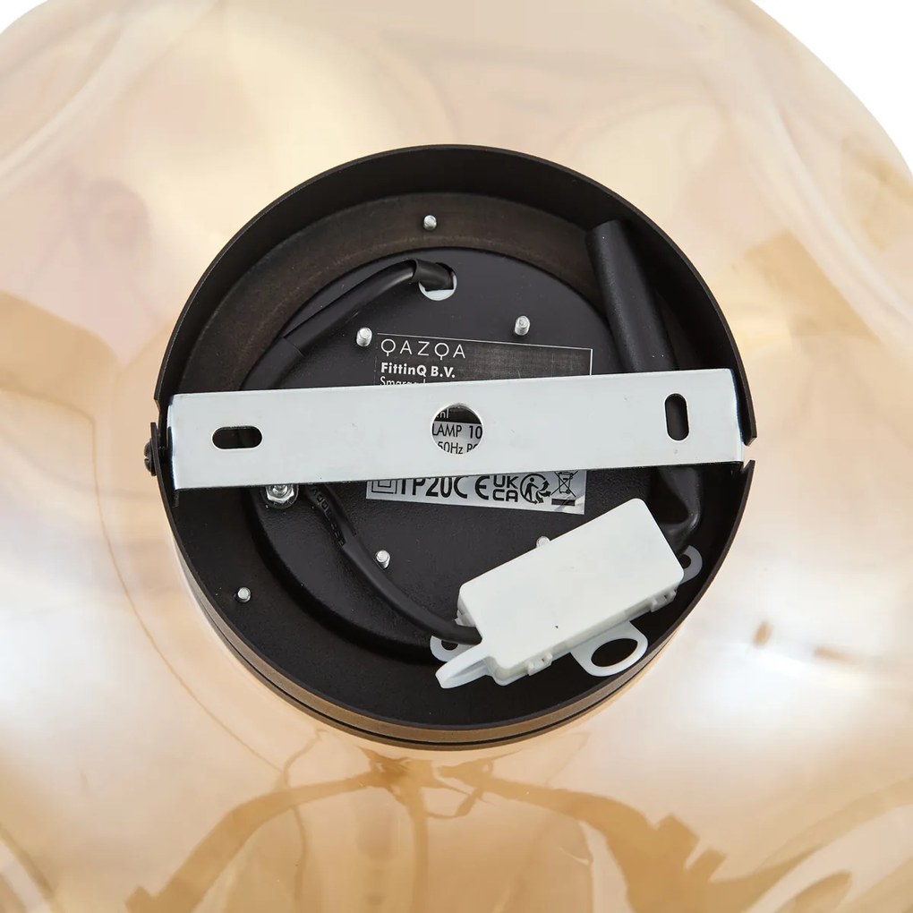 Дизайнерска таванна лампа черна с кехлибарено стъкло - Gemma