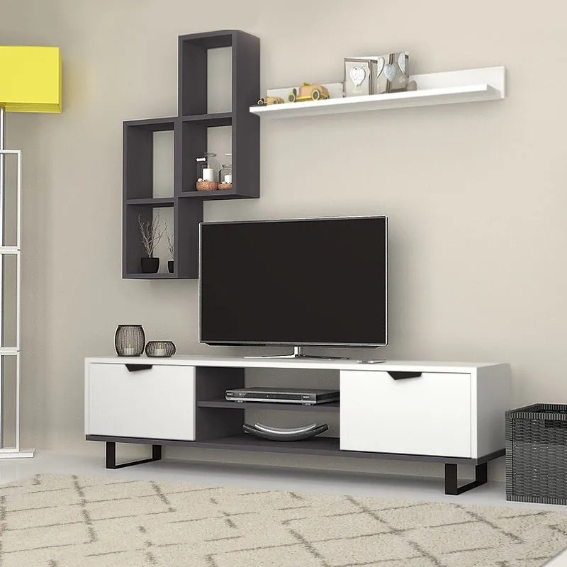 Меламинов телевизионен модул Lonsa в бял цвят 160x35x40см.