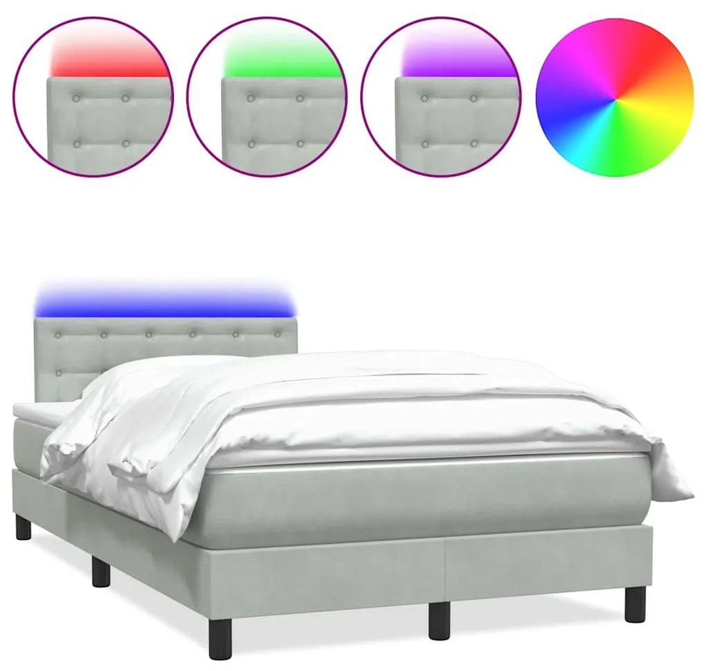 3317307 vidaXL Боксспринг легло с матрак и LED, светлосиво, 100x220 см, кадифе