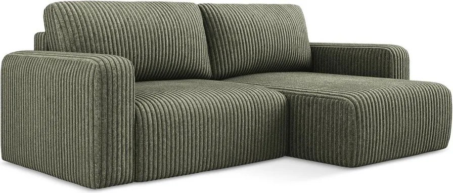 Зелен сгъваем/с място за съхранение ъглов диван от рипсено кадифе (десен ъгъл) Kona – Makamii