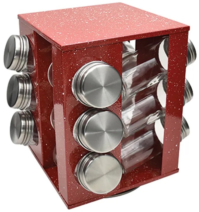Бурканчета за подправки на стойка ZEPHYR ZP 1217 CS12, 12 бр. бурканчета, 3 нива, Въртяща се основа, Червен мрамор