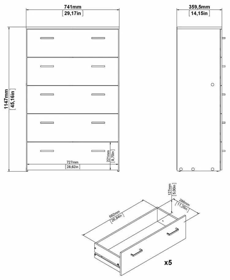 Бял висок скрин 74x115 cm Space – Tvilum