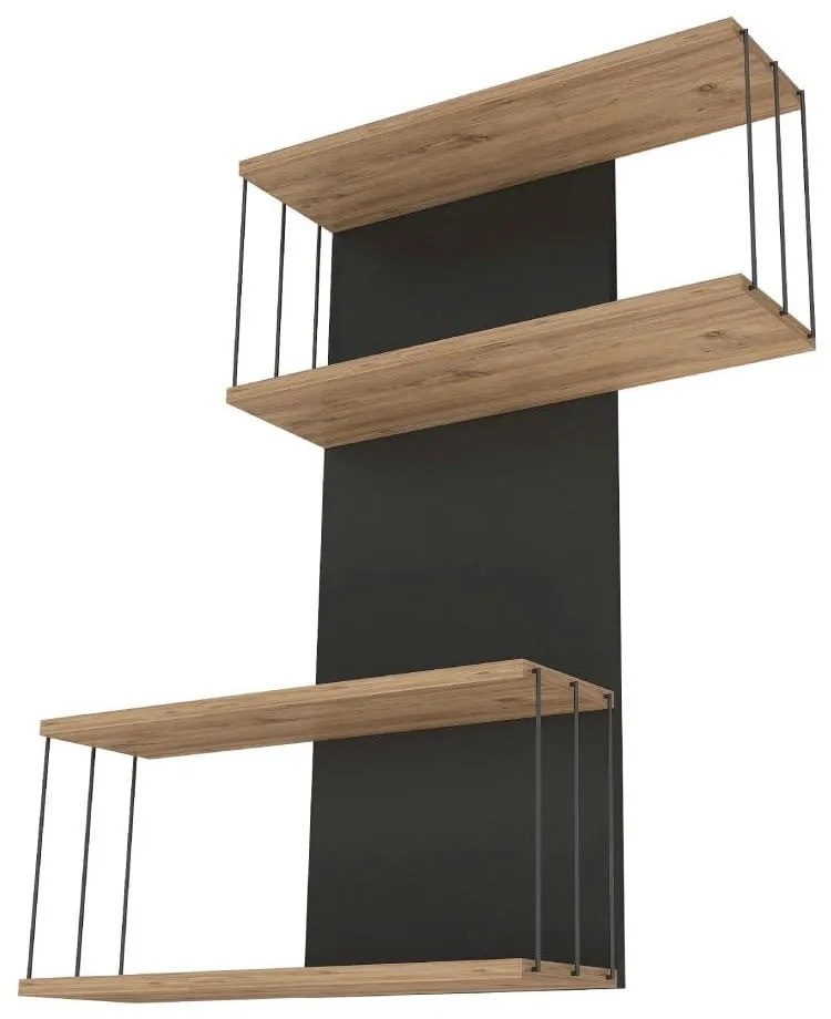 Двоен рафт от бор в антрацит и естествен цвят 65 cm Destan - Kalune Design