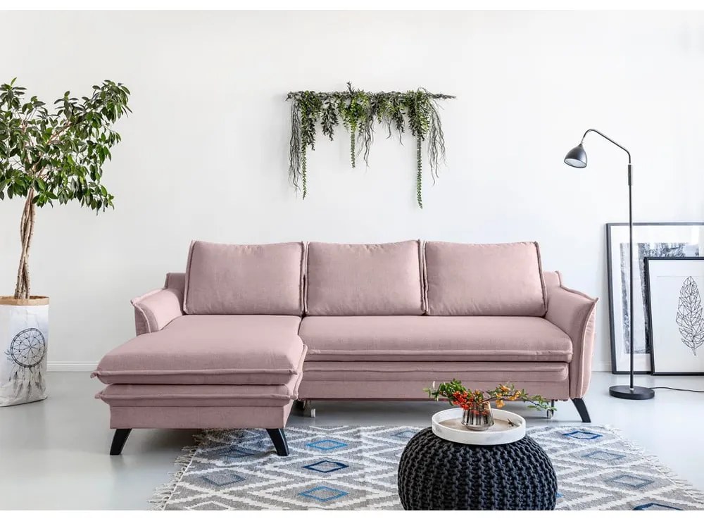 Прахово розов ъглов разтегателен диван, ляв ъгъл Charming Charlie - Miuform