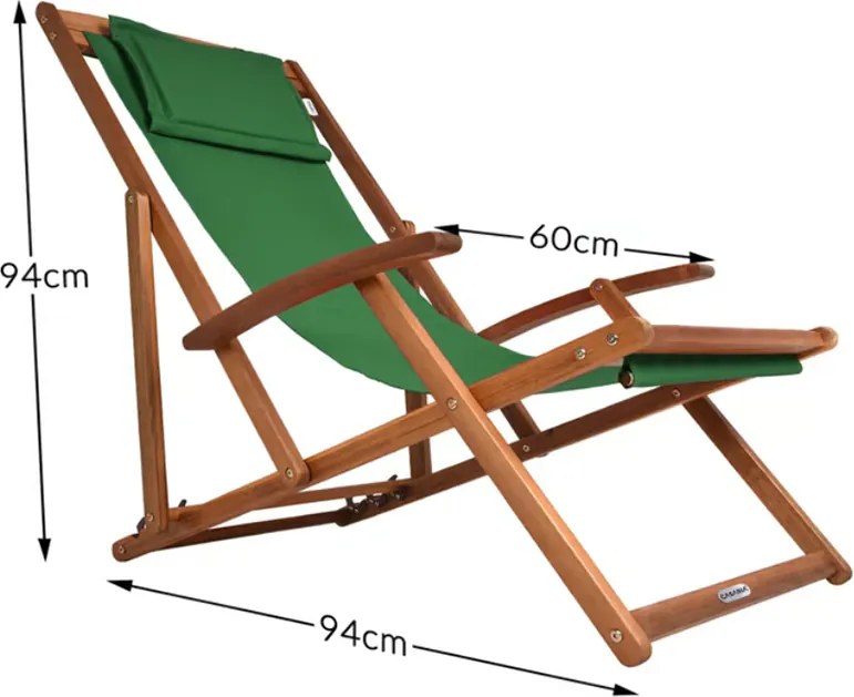 Сгъваем регулируем градински шезлонг от акациева дървесина Зелено
