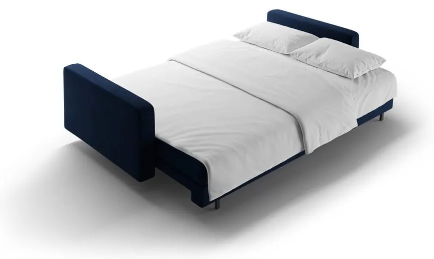 Тъмносин кадифен разтегателен диван с място за съхранение 222 cm Bali – Cosmopolitan Design