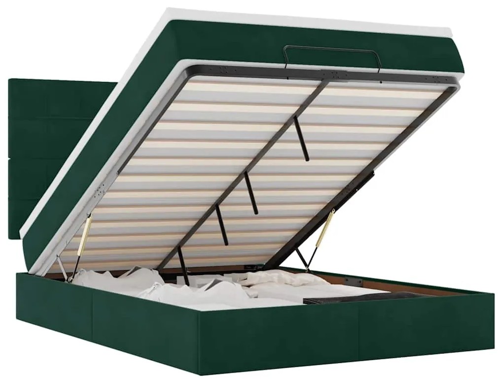 3314321 vidaXL Османска легло с матраци и LED, тъмнозелено, 140x190 см, кадифе