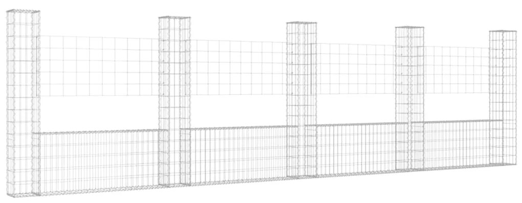 U-образна габионна кошница с 5 стълба, желязо, 500x20x150 см