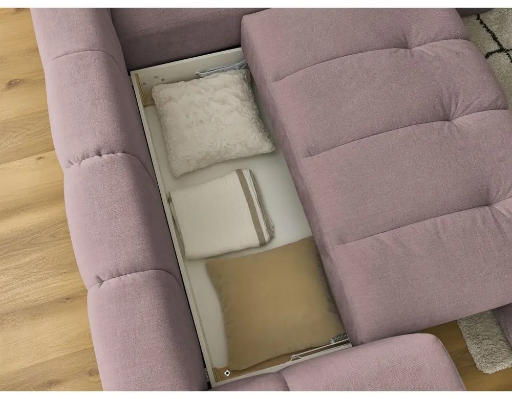 Розов сгъваем/с място за съхранение ъглов диван (десен ъгъл/L форма) Fuji – Bobochic Paris