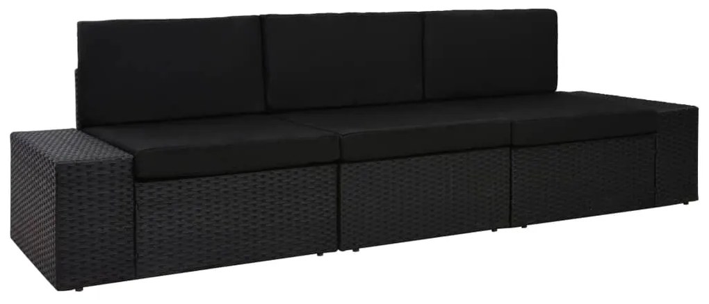 49506 vidaXL Триместен модулен диван, полиратан, черен