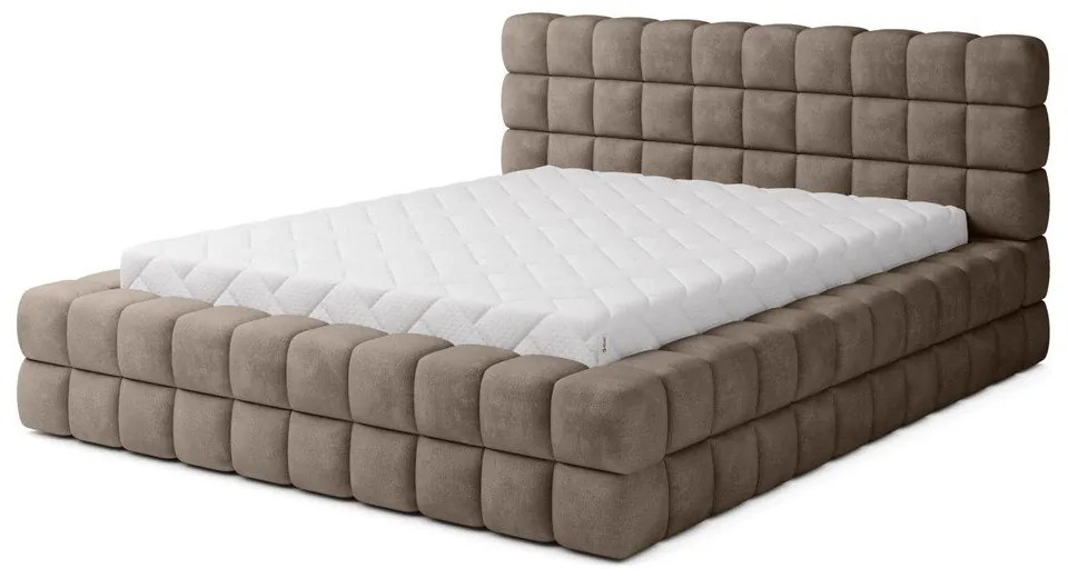 Светлокафяво двойно легло 140x200 cm тапицирано с място за съхранение с включена подматрачна рамка Dizzle – ELTAP
