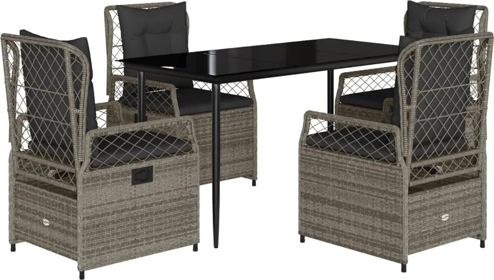 3262987 vidaXL Градински трапезен комплект 5 части с възглавници сив полиратан