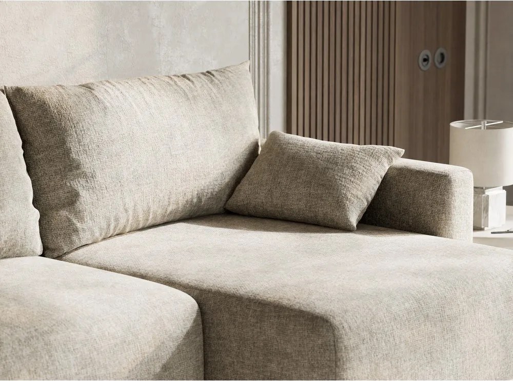 Бежов шенилов сгъваем/с място за съхранение ъглов диван (десен ъгъл) Leon – Maison de Rêve