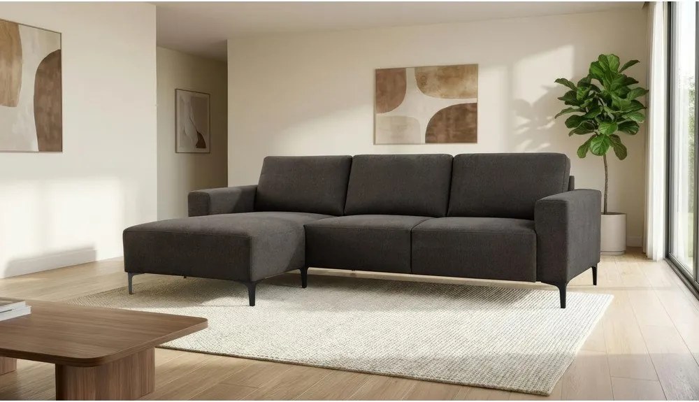 Антрацитен шенилов ъглов диван (ляв ъгъл) Fabian – Scandic
