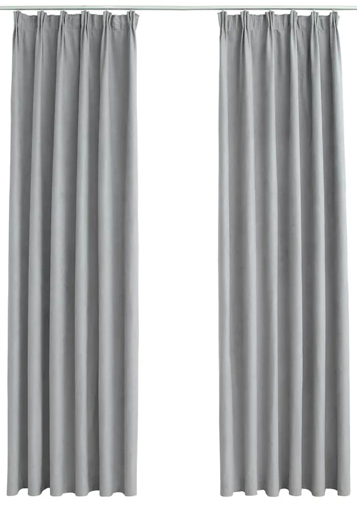 134468 vidaXL Затъмняващи завеси с куки, 2 бр, сиви, 140x225 см