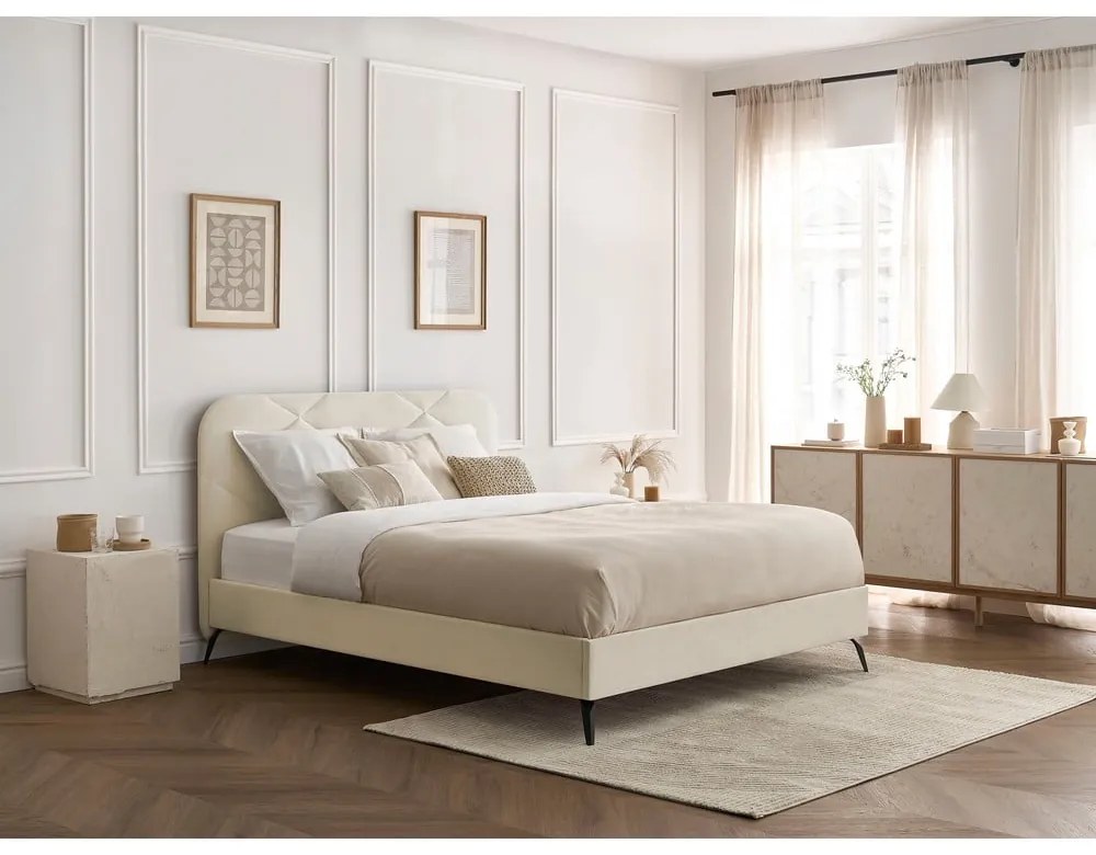 Бежово тапицирано двойно легло с включена подматрачна рамка 180x200 cm Prune – Bobochic Paris