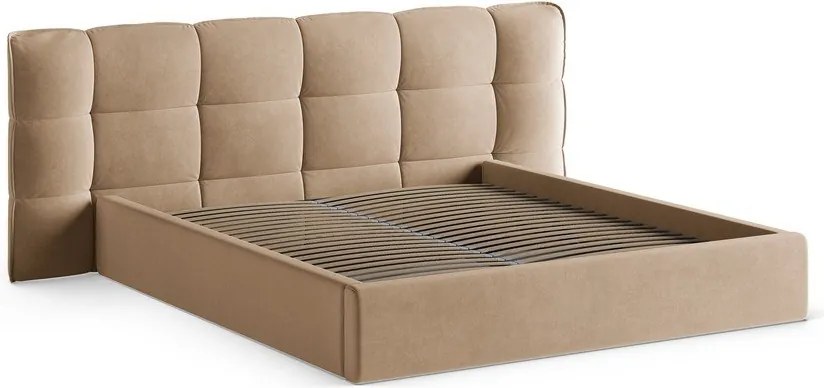 Сиво-бежово тапицирано двойно легло с място за съхранение и включена подматрачна рамка 180x200 cm Eric – Micadoni