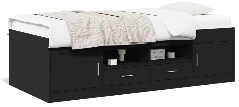 3280245 vidaXL Дневно легло с чекмеджета, без матрак, черно, 90x200 см