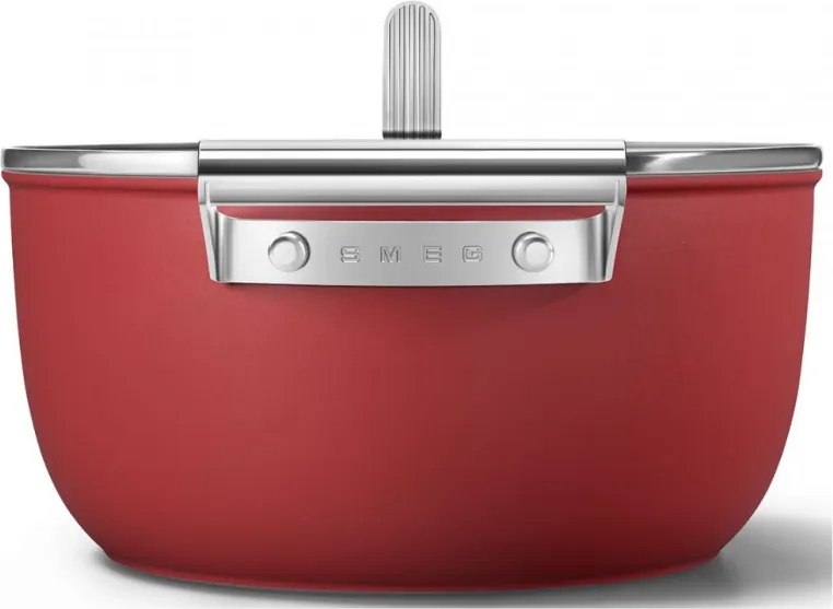 Тенджера SMEG CKFC2411RDM, 4.8 л, Ø24 см, Тефлоново покритие, До 250°C, Индукция, Червен