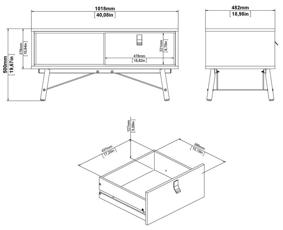 Масичка за кафе в естествен цвят 48x102 cm Ry – Tvilum
