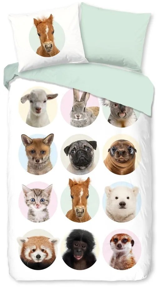 Единично удължено памучно детско спално бельо 140x220 cm Young Animals – Good Morning