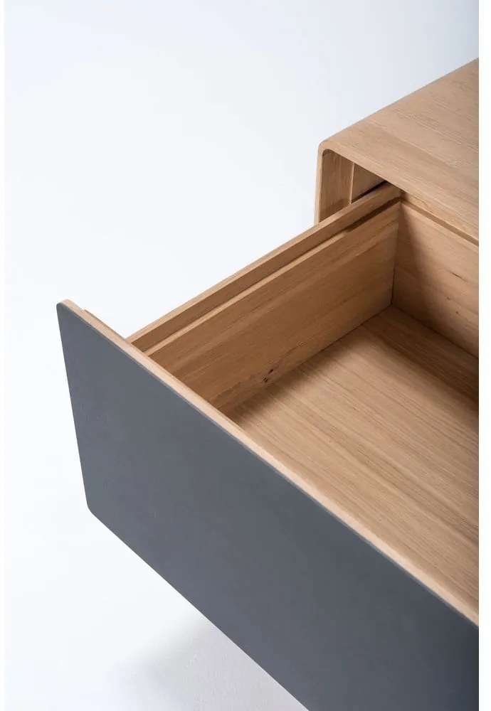 Черна/естествена маса за телевизор от масивен дъб 160x48 cm Fina – Gazzda