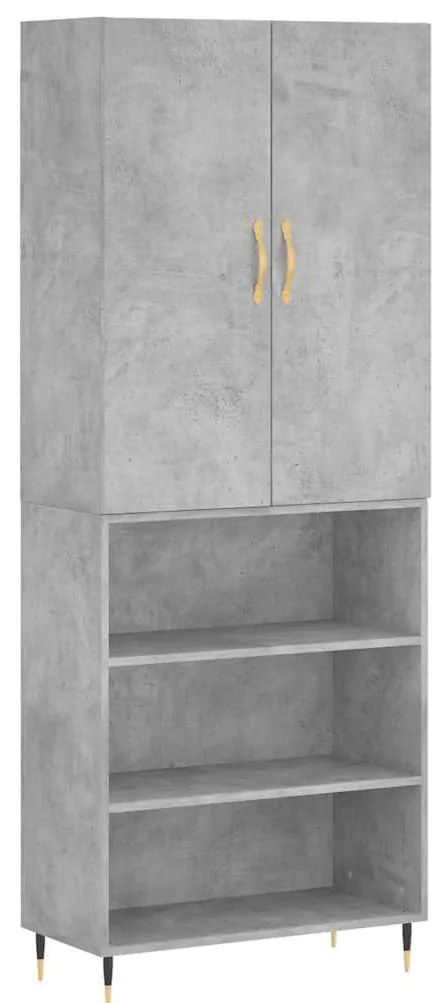 3196055 vidaXL Висок шкаф, бетонно сив, 69,5x34x180 см, инженерно дърво