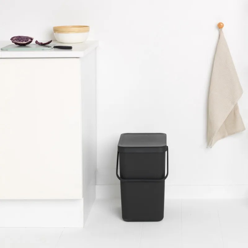 Кош за разделно събиране на боклук Brabantia Sort&Go 1003237, 25 л, Дръжка, Възможност за стенен монтаж, Тъмносив