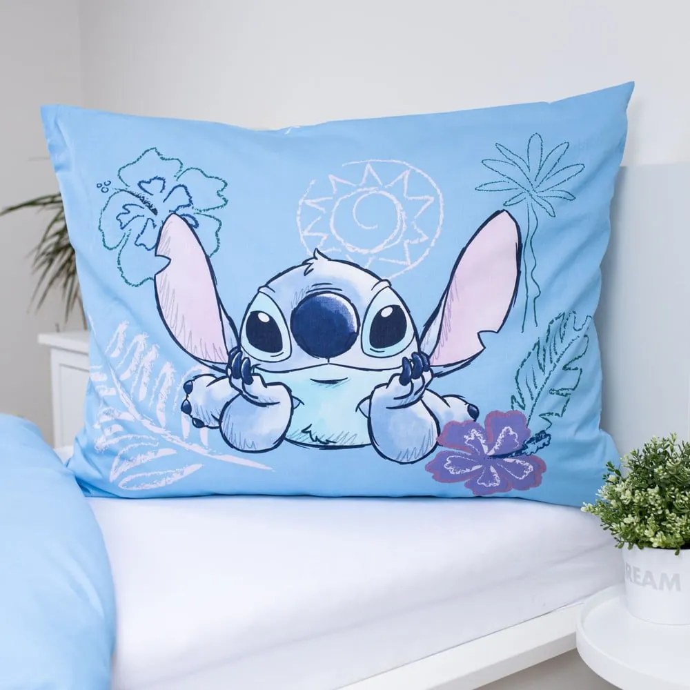 Синьо единично памучно детско спално бельо 140x200 cm Lilo and Stitch "Wave" – Jerry Fabrics