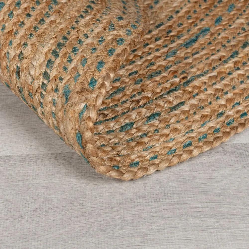 Кръгъл килим от юта в синьо-натурален цвят 133x133 cm Capri - Flair Rugs