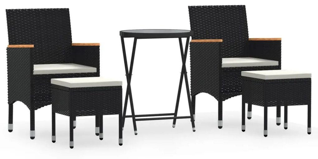 3058394 vidaXL Градински комплект, 5 части, полиратан и закалено стъкло, черно