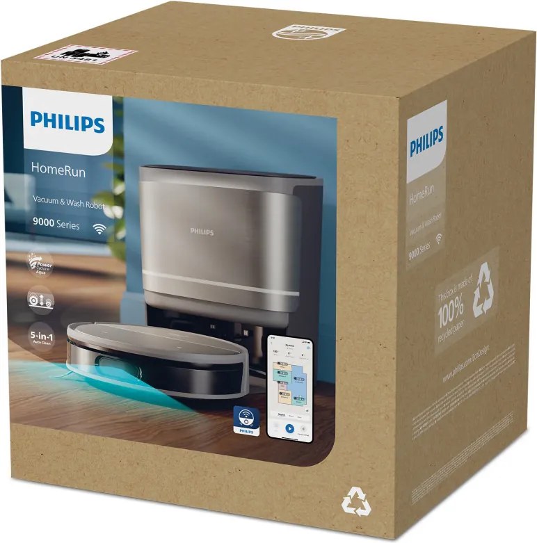 Прахосмукачка робот Philips Series 9000 XU9100/10, 6500 mAh, 8000 Pa, WiFi, LiDAR, PowerCyclone, EPA 11, Сухо/мокро почистване, Бронз/златист