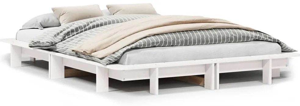 850663 vidaXL Рамка за легло без матрак, бял, 120x200 см, бор масив