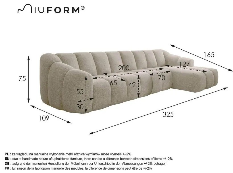 Светлосив ъглов диван (десен ъгъл) Shell – Miuform