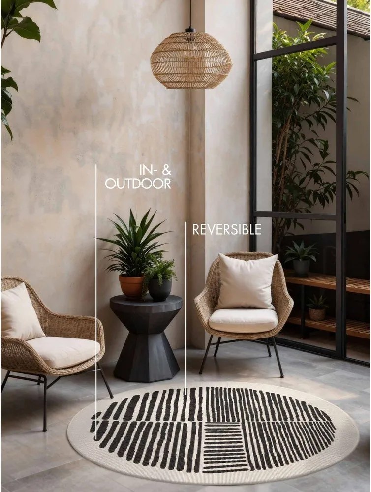 Черен/кремав кръгъл килим за открито и закрито ø 160 cm Haringey Bounds – Ted Baker