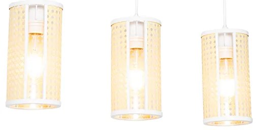 Ориенталски висящ аплик бял с ратан 3-светлина правоъгълен - Akira