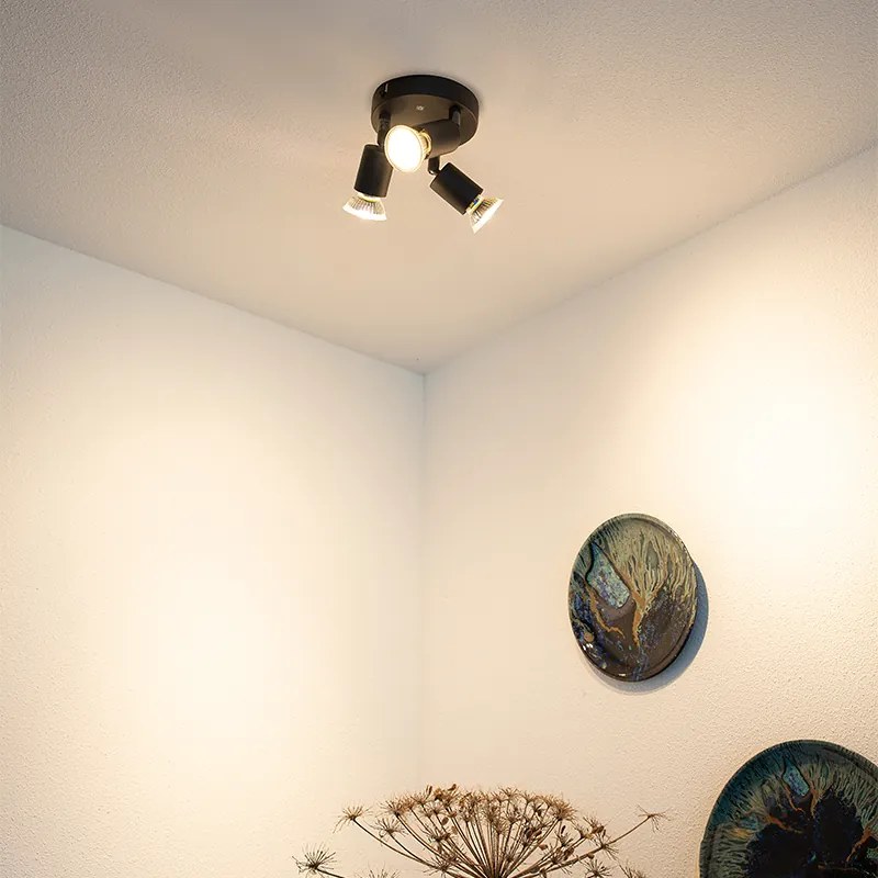 Индустриален прожектор черен наклоняем кръгъл 3-светлина - Jeany