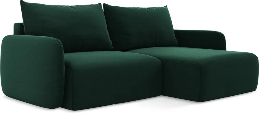 Тъмнозелен кадифен сгъваем/с място за съхранение ъглов диван (десен ъгъл) Kalena – Makamii